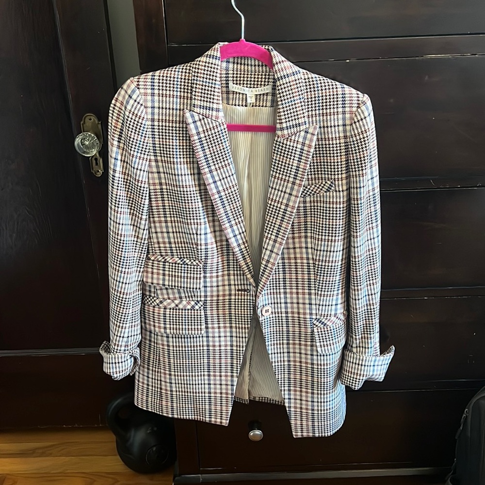 NWT Veronica Beard Fuller Dickey Blazer Jacket Cream Blue Plaid Work Career 6